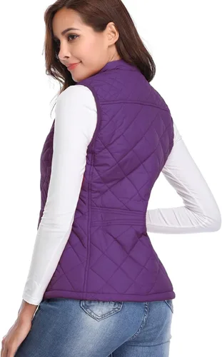 Vista 3 de Fuinloth - Chaleco acolchado para mujer, diseño de cuello alto, ligero, con cierre