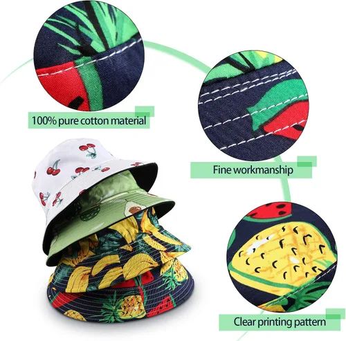 Vista 3 de Paquete de 4 sombreros unisex con estampado, sombrero de playa de algodón para mujer, viajes de verano, gorra reversible al aire libre, doble cara