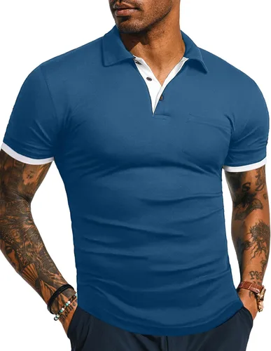 Vista 13 de KUYIGO Camisas de manga larga y corta estilo polo para hombre, estilo informal, ajustadas, diseño sólido, suave, con botones, de algodón, con A1