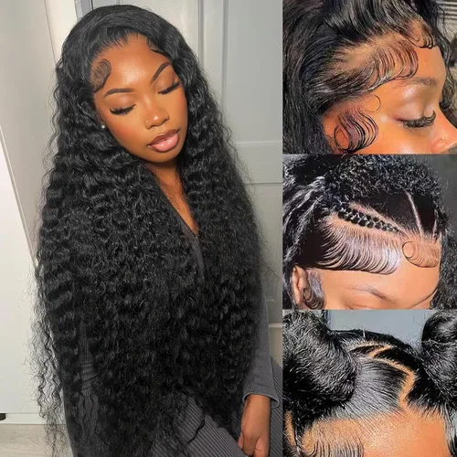 Vista 14 de Pelucas de cabello humano con encaje frontal transparente HD de 18 pulgadas y 13 x 6 pulgadas, predepiladas con cabello de bebé, rizado profundo