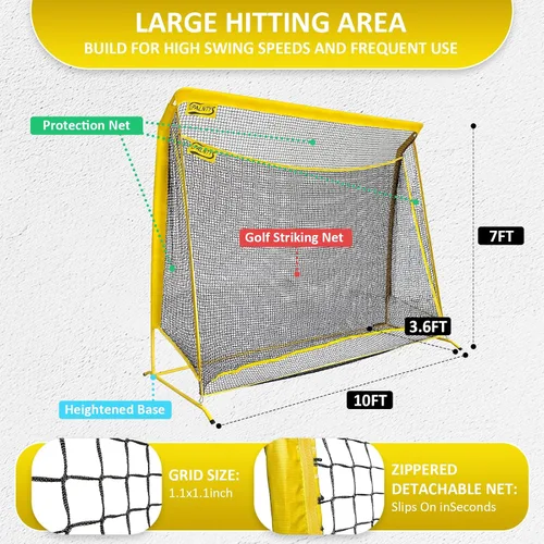 Vista 4 de Golf Hitting Net with Extra Striking Net, Heavy Duty Golf Practice Net for Golfer Backyard Driving Swing, Golf Impact Net Cage Metal Frame with