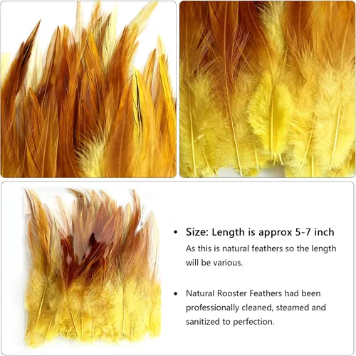 Vista 4 de THARAHT 200 piezas de plumas de gallo de sillín amarillas sueltas a granel 5-7 pulgadas 4.7-6.7 in para decoración de atrapasueños de bricolaje