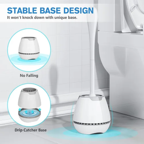 Vista 5 de Juego de 2 cepillos de inodoro con soporte ventilado y mango largo ergonómico, cerdas duraderas para limpieza de baño (blanco)