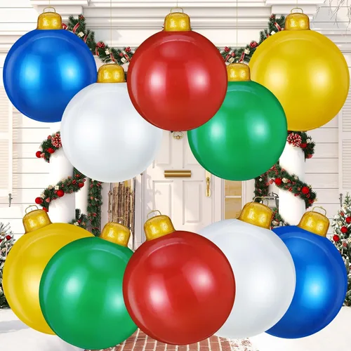 Vista 8 de 4 adornos inflables de Navidad de 24 pulgadas, bolas de Navidad colgantes de gran tamaño, decoraciones de Navidad al aire libre para Navidad verde