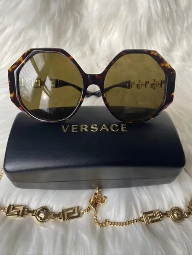 Vista 3 de Versace Lentes de sol para mujer montura Havana lentes marrón oscuro 2323in