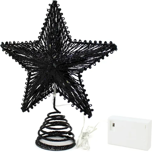 Vista 17 de CVHOMEDECO. Estrella Negra para la Copa del Árbol con Luces LED Blanco Cálido y Temporizador para Adornos de Remate de Árbol de Navidad y Decoración