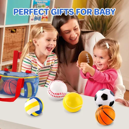 Vista 7 de Pelotas de juguete de regalo para niños pequeños de 3, 4, 5 años, 6 pequeñas bolas deportivas de espuma para bebé con pelota de fútbol soccer