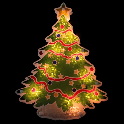 Vista 2 de Sienna Decoración holográfica iluminada de silueta de ventana de árbol de Navidad, 12.5 pulgadas