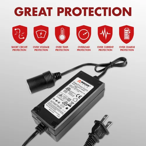 Vista 5 de Wagan EL9903 Adaptador de corriente de CA a CC 5A 60W Convertidor de potencia 110V CA a 12V CC Adaptador de enchufe de encendedor de cigarrillos