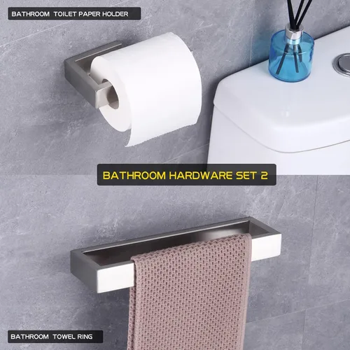 Vista 2 de GERZWY Juego de accesorios de baño de 2 piezas de acero inoxidable contemporáneo montado en la pared - Soporte para papel higiénico con anillos