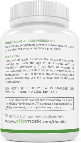 Vista 6 de VitaMonk Resveratrol con pterostilbeno 600 mg/60 mg - Sin rellenos artificiales Suplemento de envejecimiento saludable y longevidad - 60 cápsulas
