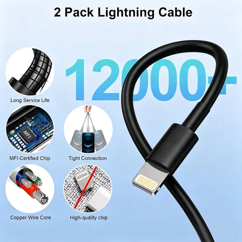 Vista 5 de Cargador de iPhone, [certificado MFi] Paquete de 2 cables Lightning de 6 pies de sincronización de datos con 2 cargadores de pared USB adaptador