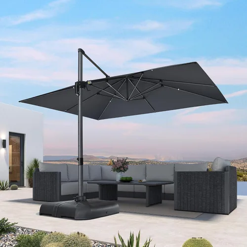 Vista 9 de PURPLE LEAF Sombrilla de patio de 8 pies para exteriores, sombrilla voladiza cuadrada de aluminio con rotación de 360 grados para jardín, terraza