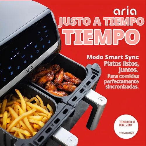Vista 3 de Aria - Freidora de aire doble de 10 cuartos con 2 canastas, freidora de aire dual Smart Sync, fácil de limpiar, apta para lavavajillas, cesta doble