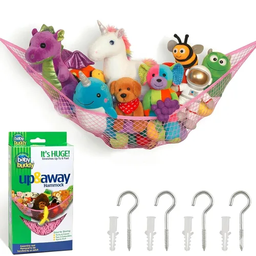Vista 9 de Baby Buddy Red de almacenamiento de hamaca de animales de peluche, organizador de juguetes en esquina que ahorra espacio para guardería
