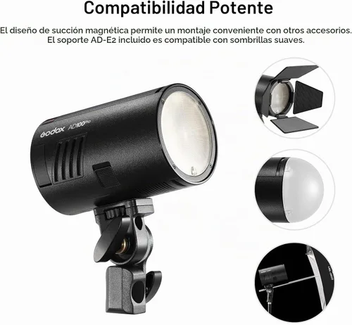 Vista 5 de GODOX AD100Pro Luz de Flash de Estudio en Bolsillo para Fotografía con Pantalla OLED 5800K 1/8000s Sync TTL/Multi/M Flash Integrado 2.4G Wireless X