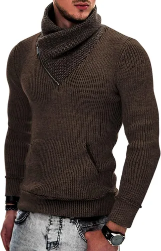 Vista 20 de COOFANDY - Suéteres de cuello chal para hombre de punto con cuello de tortuga, cuello alto, ajustado, con bolsillos Verde militar