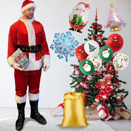 Vista 6 de DressVoguer Santa Claus Costume for Men 25PCS, Christmas Santa Costume for Men Adult Deluxe Santa Suit