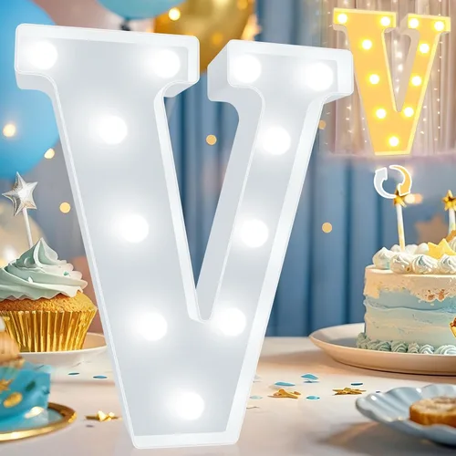 Vista 19 de Pooqla Letras con luces LED de marquesina, letras decorativas iluminadas en blanco cálido y blanco frío, letras del alfabeto iluminadas para niños