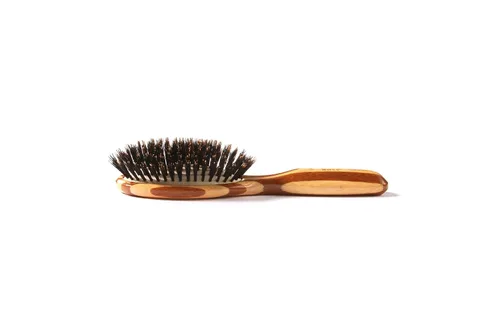 Vista 3 de Bass Cepillos Cepillo para el cabello Shine & Condition Cerdas naturales FIRM Mango de bambú puro Ovalado pequeño Acabado a rayas
