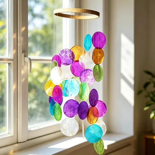 Vista 11 de YU FENG Carillón de viento con ojo maligno azul para exteriores, adorno colgante de 19" de metal, campanillas de viento para jardín al aire libre