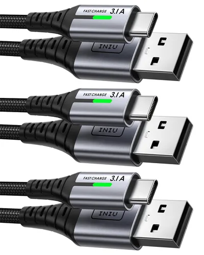 Vista 11 de INIU Cable USB a C de carga rápida, [5 paquetes, 1.6 pies + 3.3 pies x 2 + 6.6 pies x 2] 3.1 A cables tipo C, cables de carga de teléfono USB-C