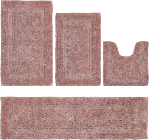 Vista 350 de Better Trends - Juego de 2 alfombras de baño 100% algodón, extra suaves, con borlas, de 17" x 24", alfombra de baño superabsorbente y reversible