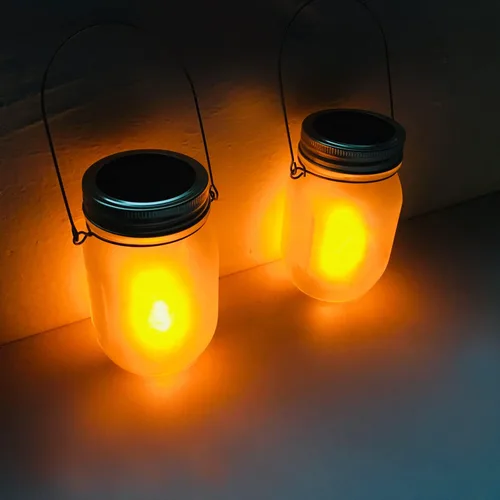 Vista 6 de Luces solares de antorcha parpadeante, paquete de 6 linternas parpadeantes impermeables para bailar, tarro de cristal integrado, patio al aire