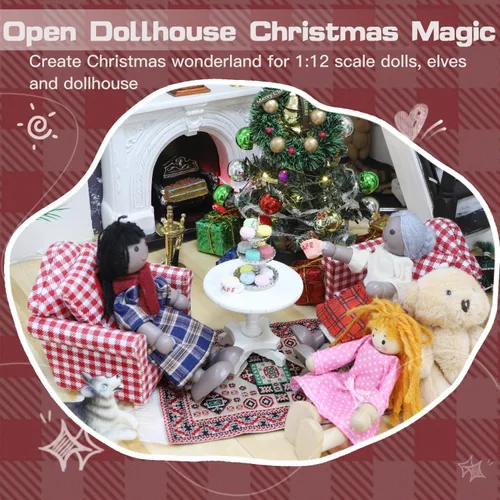 Vista 4 de iLAND Lindos juguetes para niñas de 6 a 8 años, encantadora decoración para casa de muñecas a escala 1/12, juego de sofás de gingham para casa