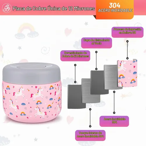 Vista 2 de Charcy 9 oz Tarro de alimentos aislado de acero inoxidable para niños, termo de sopa con boca ancha a prueba de fugas, juego de contenedores para 8h