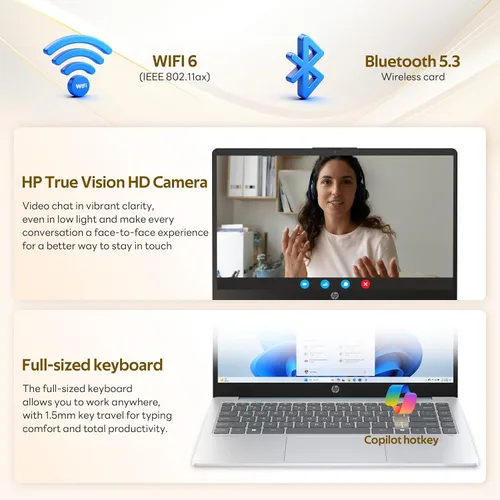 Vista 7 de HP Stream - Laptop HD para estudiantes y negocios de 14 pulgadas con copiloto AI, AMD Athlon 7120, 4 GB de RAM, almacenamiento de 1.12 TB
