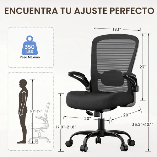 Vista 2 de Silla de oficina ergonómica con lumbar ajustable, reposabrazos abatible Marco negro