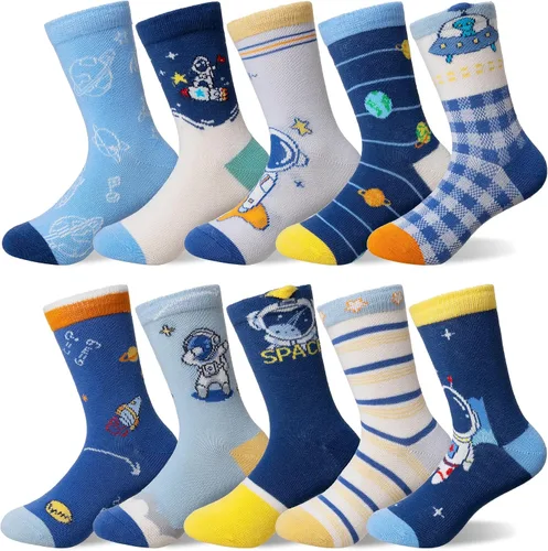 Vista 10 de Eocom Calcetines para bebés y niños pequeños, divertidos calcetines de algodón transpirable para regalo, 10 pares
