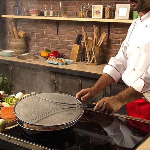 Vista 8 de Pantalla contra salpicaduras de grasa para sartén de 13 pulgadas – Detiene el 99% de las salpicaduras de aceite caliente – Protege la piel