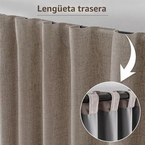 Vista 2 de Cortinas 100% opacas de lino sintético, 96 pulgadas de largo, 2 paneles para dormitorio o sala de estar, térmicas y atenuantes, con lengüetas