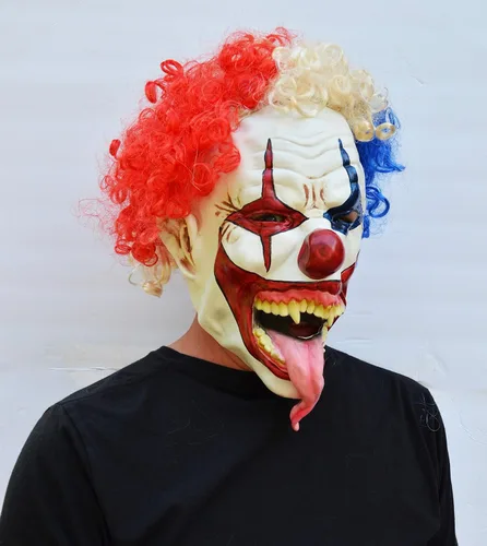 Vista 5 de Acid Tactical Máscara de payaso de Halloween aterradora con pelo para fiesta de disfraz de DIVILISH CLOWN