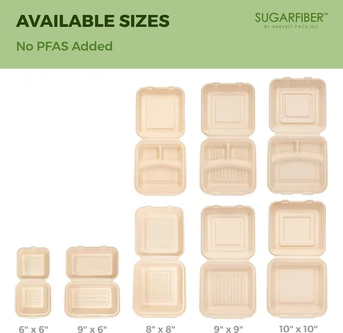 Vista 9 de 6 x 6 pulgadas compostable naturaleza cuadrada Clamshell sacar