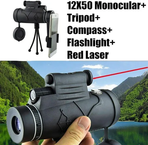 Vista 3 de 12X50 HD Monocular Telescope for Adults - New Generation Portable Monocular with Tripod & Smartphone Adapter for Bird Watching and Outdoor Hunting