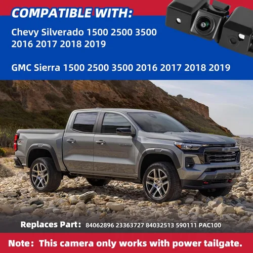 Vista 2 de Cámara de respaldo compatible con Chevy Silverado GMC Sierra 1500 2500 3500 3500 2016 2017 2018 2019 Vista trasera adecuada para reemplazo de puerta