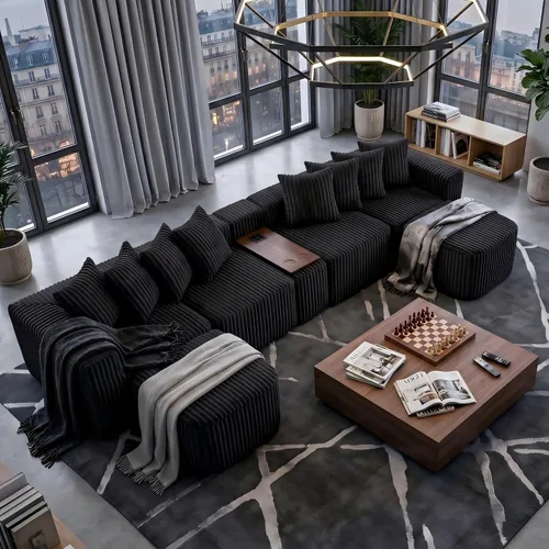Vista 16 de sofás deshuesados en forma de U de 130", negro modular del sofá seccional