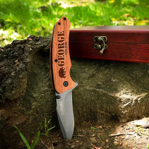 Vista 4 de Regalos para hombres, cuchillo de bolsillo personalizado para hombres, icono grabado, nombre y texto, 36 iconos y 20 fuentes, regalos para papá