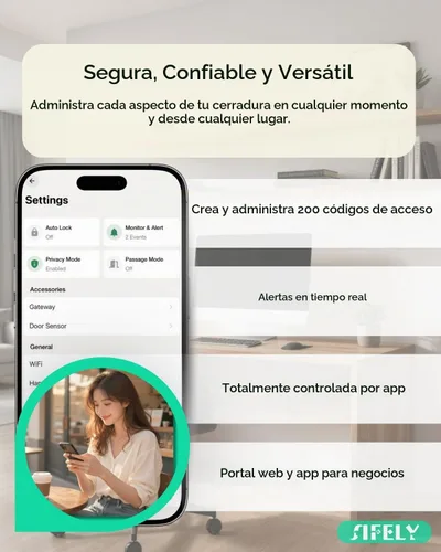Vista 3 de Cerradura de puerta inteligente WiFi integrada con teclado, entrada sin llave, control de aplicación, bloqueo automático, más de 150 códigos, ideal