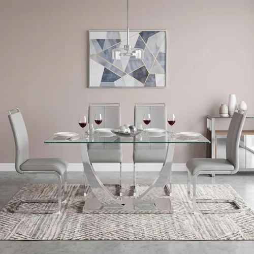 Vista 12 de Juego de mesa de comedor de 63 pulgadas para 4, juego de mesa de comedor dorado moderno para 4, juego de mesa de cocina de mármol sintético