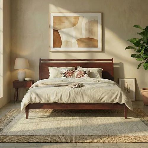 Vista 10 de NTC Adept Marco de cama de madera con cabecero, base de madera de roble macizo y caucho con listones silenciosos y soportes centrales de madera