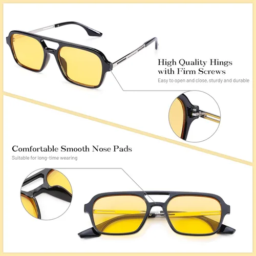 Vista 4 de COASION Lentes de sol planos estilo aviador vintage de los años 70 para mujeres y hombres, diseño cuadrado de metal con protección UV400