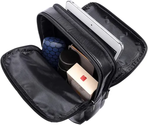 Vista 6 de Hebetag Bolso bandolera de cuero pequeño para hombres y mujeres, para viajes al aire libre, negocios