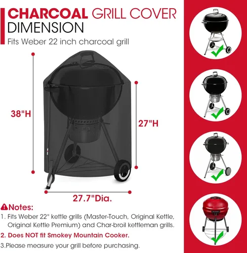 Vista 2 de Unicook Cubierta Redonda para Parrilla de Carboncillo Compatible con Parrilla Weber de 22 Pulgadas, Resistente al Agua, Resistente al