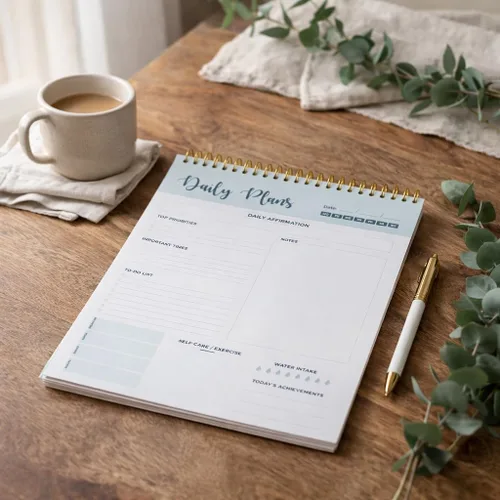 Vista 2 de Agenda diaria con espiral, 100 hojas sin fecha, bloc de notas de escritorio, calendario motivacional, organizador, rastreador de productividad