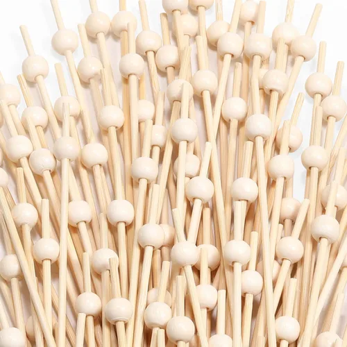 Vista 9 de 200 piezas de palillos de cóctel, palillos de dientes de 4.7 pulgadas para aperitivos, brochetas de bambú para cóctel y bebidas, postres