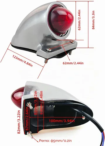 Vista 4 de FATECIM Luz trasera vintage Sparto para motocicleta, luz de freno y parada universal para Harley, Chopper, Bobber FTC-3028-Cromo